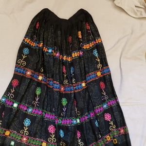 Boho black embroidered skirt
